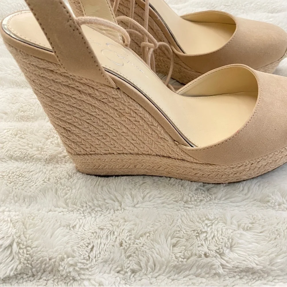 Jessica Simpson Cream Lace-Up Platform Wedge Espadrilles New Size 10